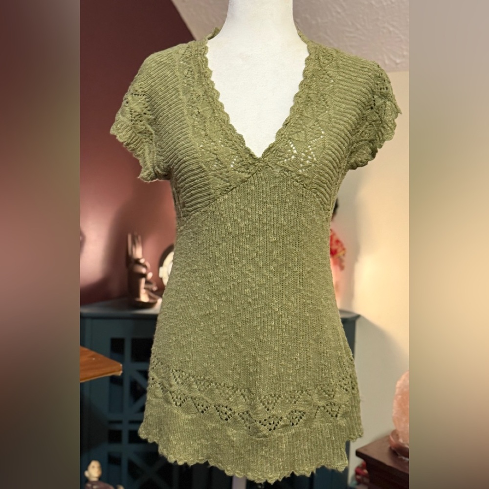Vintage Axcess Sage Green Lace Knit Women's Blouse - Picture 3 of 6